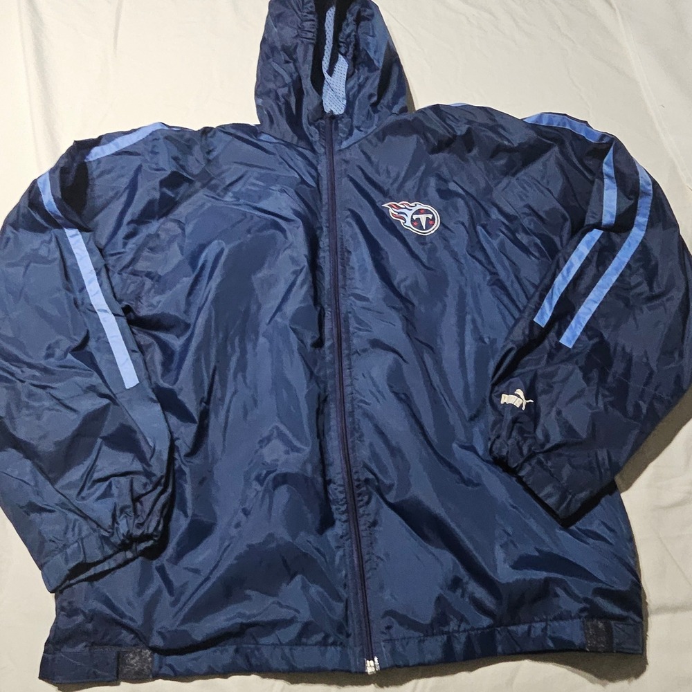 Pumaโ Tennessee Titans Windbreaker Youth XL Navy Blue NFL Full Zip Hooded Jacket